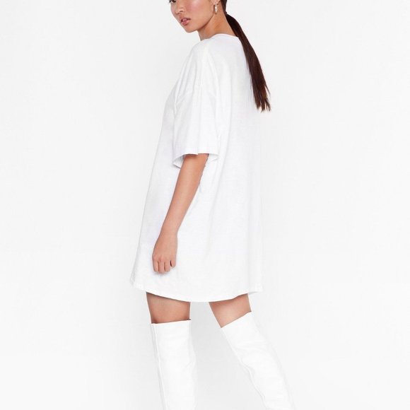 Nasty Gal Oversized Short Sleeve Basic T-Shirt Dress Crewneck White Plus Size 14 - Picture 2 of 6